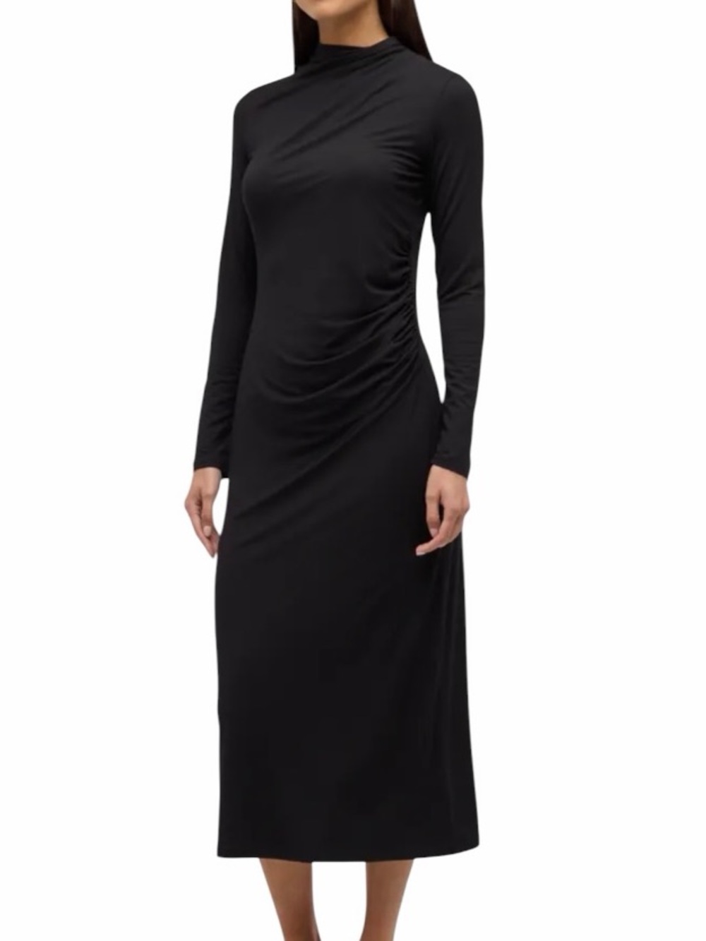 Vince Ruched Mock Neck Midi Dress Black NWOT Size M